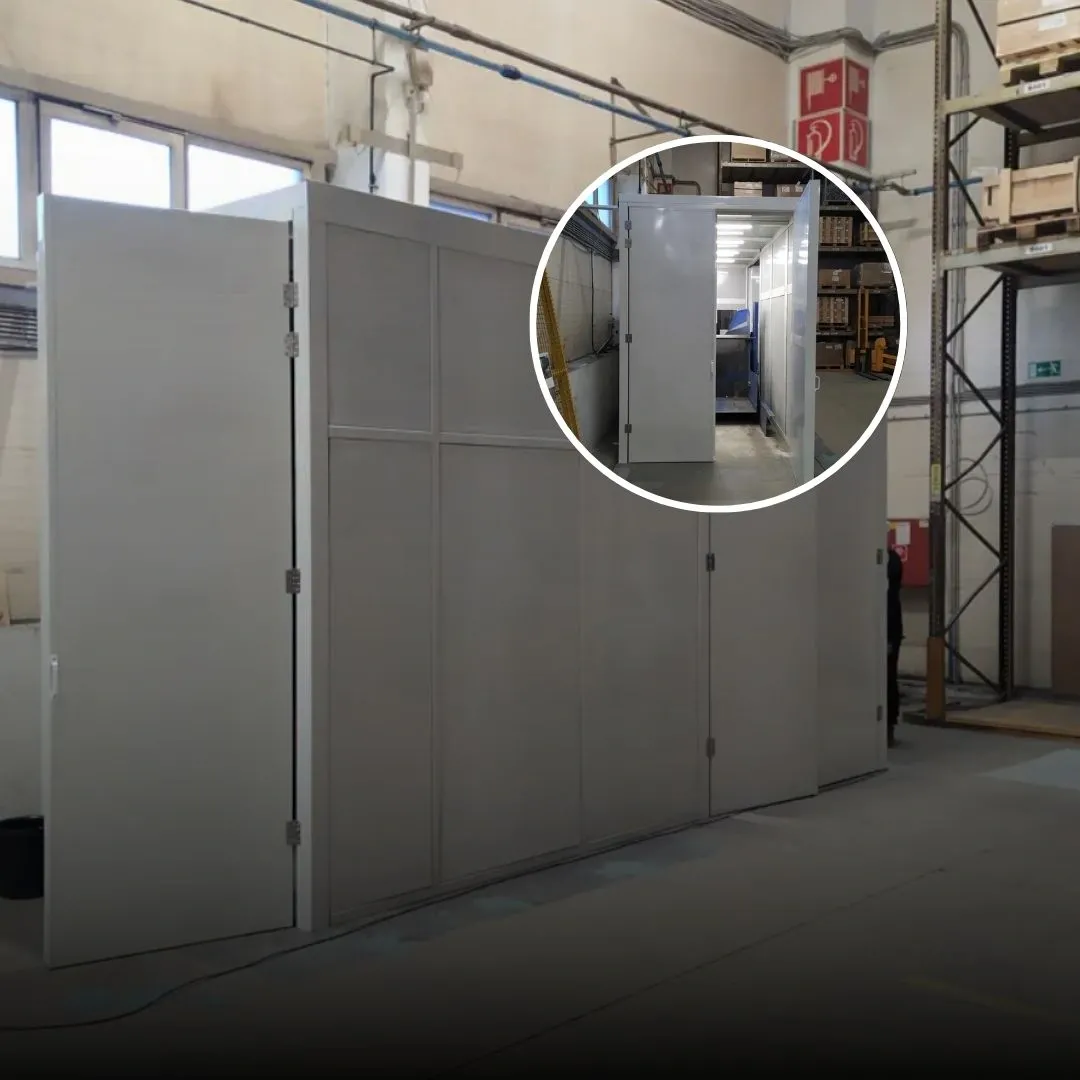 Schalldämmung einer lauten Maschine in einer Industriehalle – BOGE Elastmetall